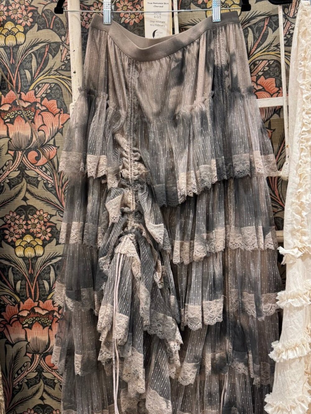 NWT Jaded Gypsy True Romance Skirt Charcoal Boho Maxi High Low Lace Ruffle Skirt - Picture 3 of 5